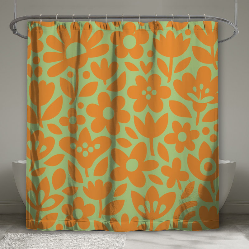 Rideaux de douche orange à motif floral très longs, 70in W x 72in H