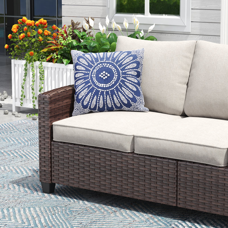 71" Hand-Woven Wicker Outdoor Sofa, Beige, Brown