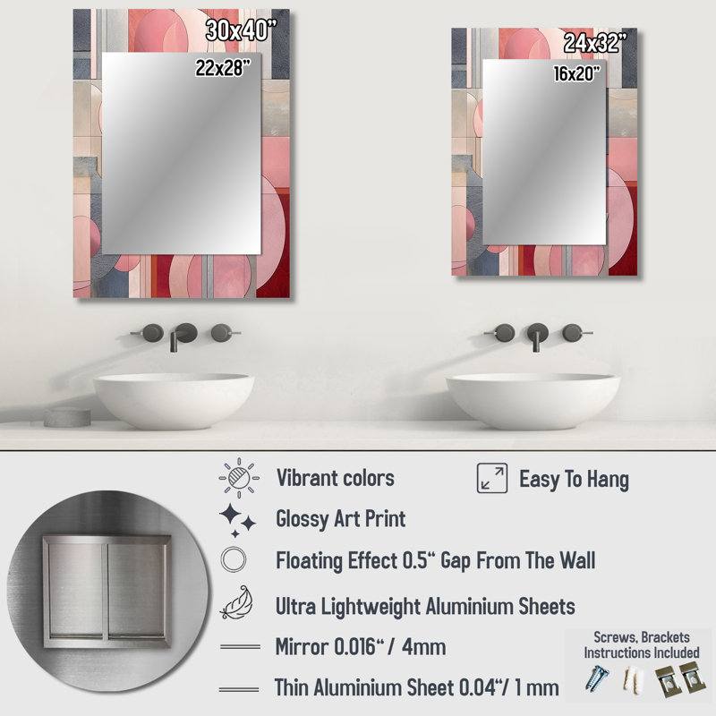 Pink Transcendent Angles IV - Abstract Shapes Large Wall Mirror, Pink Decorative Mirror, Printed Metal Art, 32" x 24"