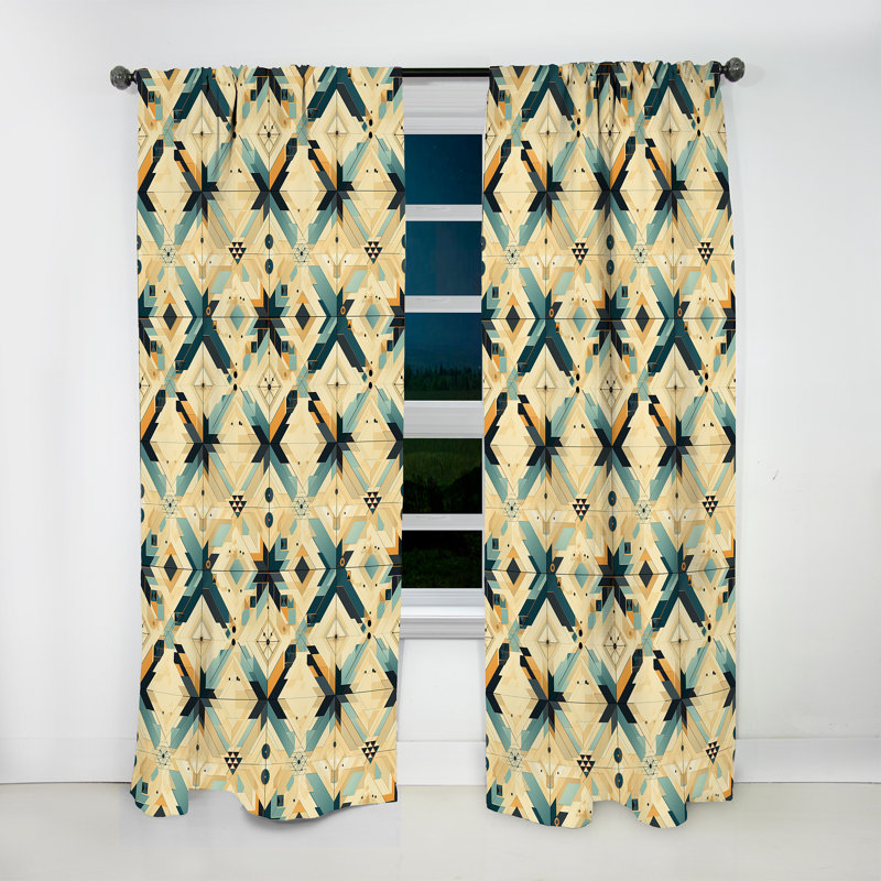 Carreaux bleu et beige Boho - Rideau abstrait - Rideau obscurcissant à formes géométriques - 1 panneau, L 52 po x L 90 po