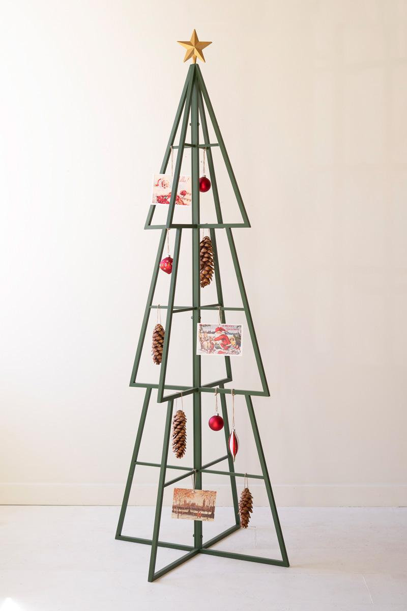 GREEN PAINTED METAL CHRISTMAS TREE ORNAMENT DISPLAY