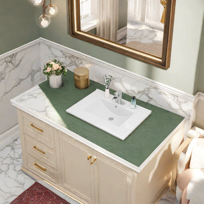 APRESSHUI 18.5'' Ceramic Rectangular Bathroom Sink with Overflow