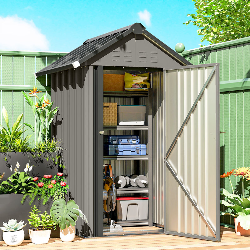 Remise de rangement d'extérieur 4 pi x 4 pi avec porte verrouillable, gris clair