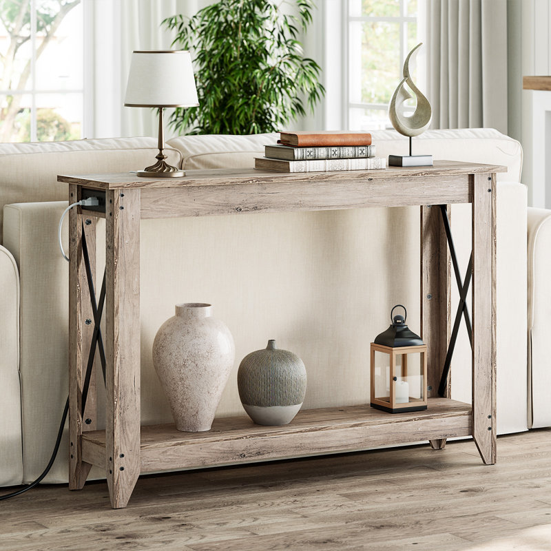 Samha 47.2'' Console Table with Charging Station, Gray, Gray