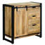 Buffet 3 tiroirs en bois avec porte coulissante de style grange Orleans, brun et noir