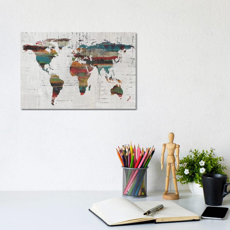 Painted World Map IV by Irena Orlov - Print on Canvas, Wrapped Canvas, 20.32 cm H x 30.48 cm W