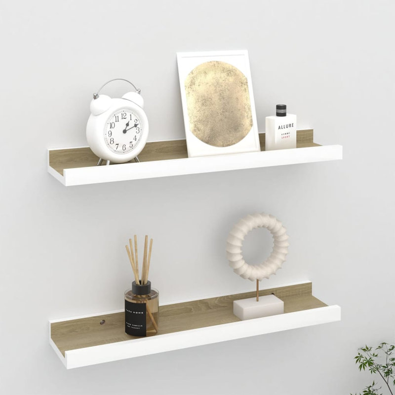 Gracelan 2 Piece Picture Ledge Wall Shelf, White/Sonoma Oak, 3 cm H x 40 cm W x 9 cm D