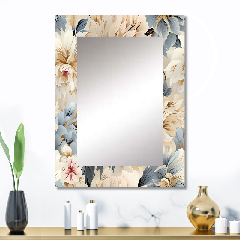 Ethereal Serenity Boho Pattern - Floral Wall Mirror, Floral Decorative Mirror, Printed Metal Art, 32" x 24"