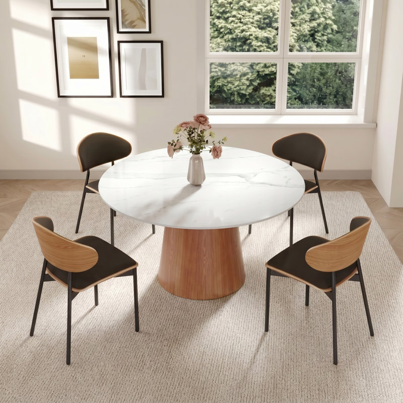 Table de salle à manger 7 pièces avec chaises rembourrées élégantes, H 29,52 po x l 47,24 po x P 47,24 po, Blanc