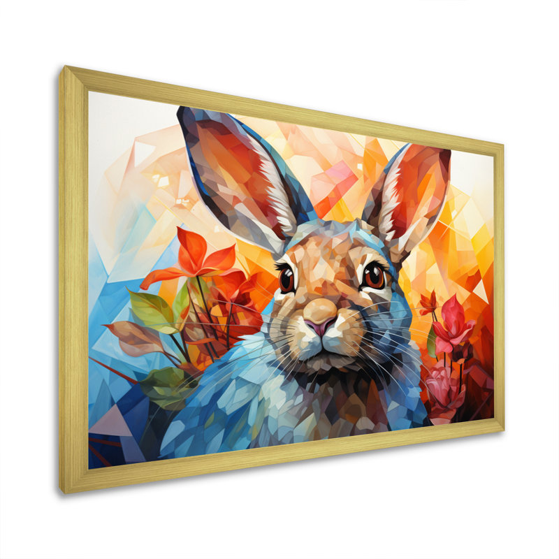 Lapin énergique trémie géométrique II - impression, H 12 po x l 20 po x P 1 po, Encadrement doré