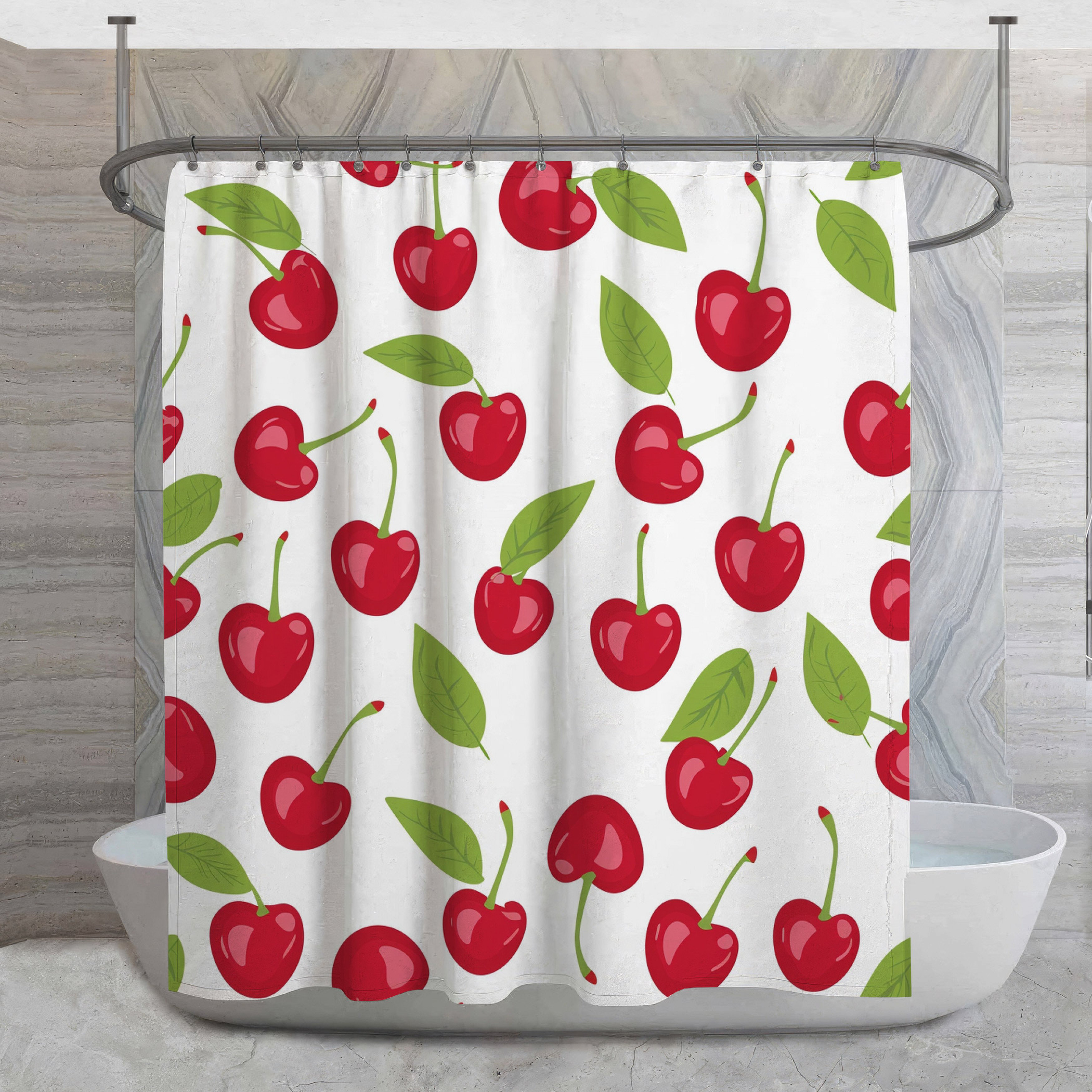 One Allium Way® Cherry Pattern Shower Curtain - Fruit Bathroom Decor