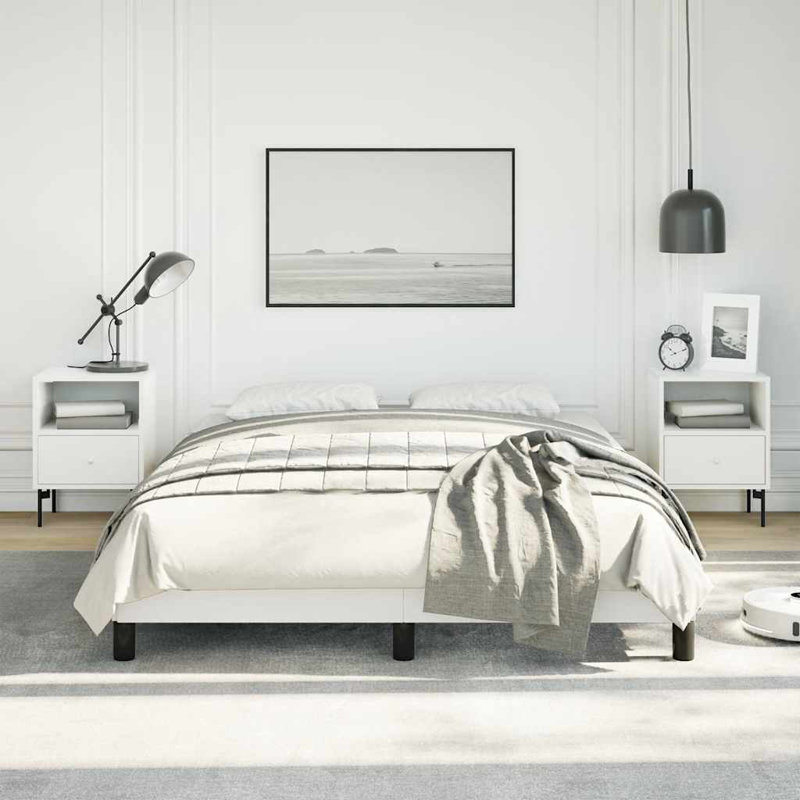 vidaXL Bed, Faux Leather Upholstered Platform Bed, No Mattress, White, Full