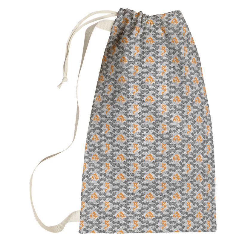 Sac à linge à poissons vagues koi, Petit (H 64 po x l 20 po x P 1,5 po), Gris