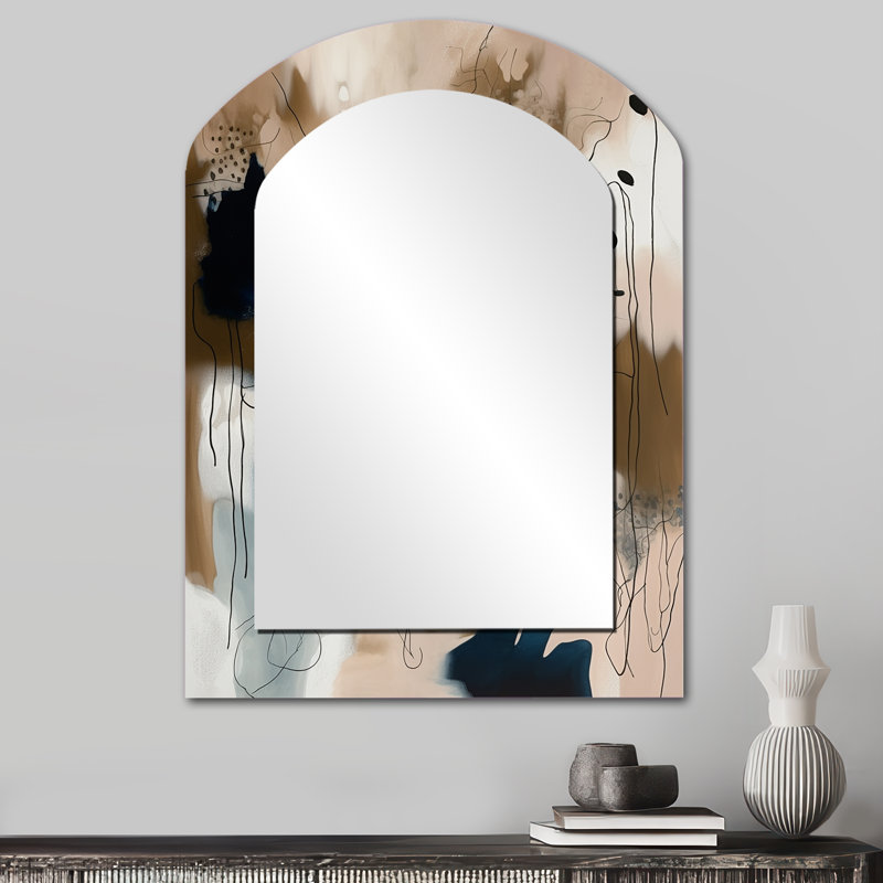Blue Reflections II - Abstract Arch Wall Mirror, Modern Asymmetrical Decorative Mirror, Printed Metal Art, 34" x 25"