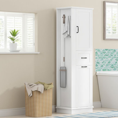 67.8" H Freestanding Bathroom Cabinet With Tilt-Out Hamper, Adjustable Shelves & Side Hooks