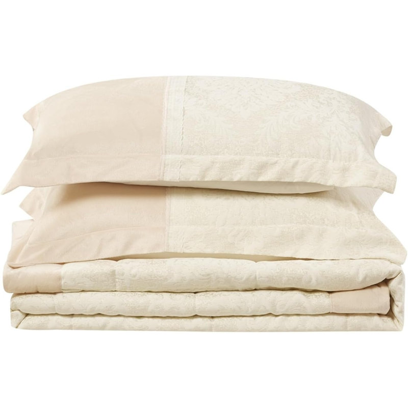 Polyester Floral Bedspread, Super King Bedspread + 2 Shams, Cream Floral
