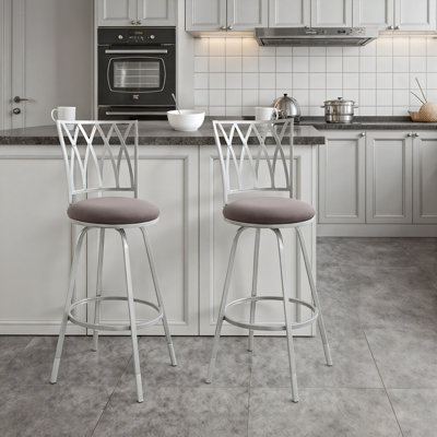 Azalea Park 2-Pack Indoor Adjustable 24" or 29" Silver Lattice Swivel Barstool, Grey Seat