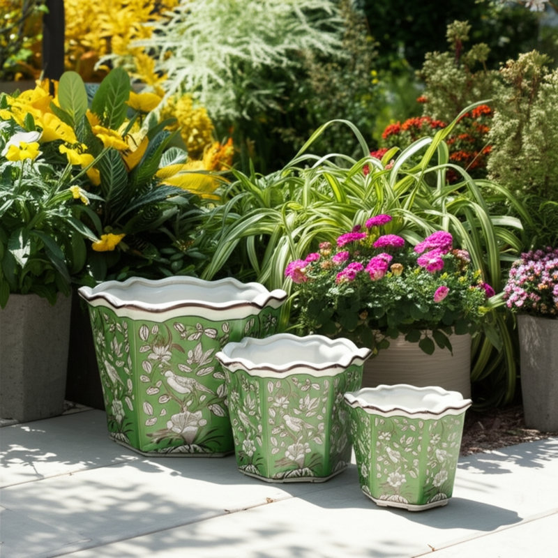 Bethony Decorative Stoneware Ceramic Planter Set With Intricate Detailing Durable Handmade Design Accent Containers For Indoor Outdoor Display Versatile Home Decor Plant Holders Set Of 3
