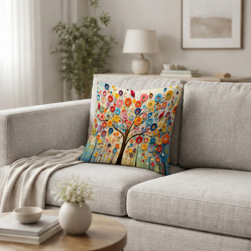 Coussin 3 arbres colorés, H 18 po x l 18 po