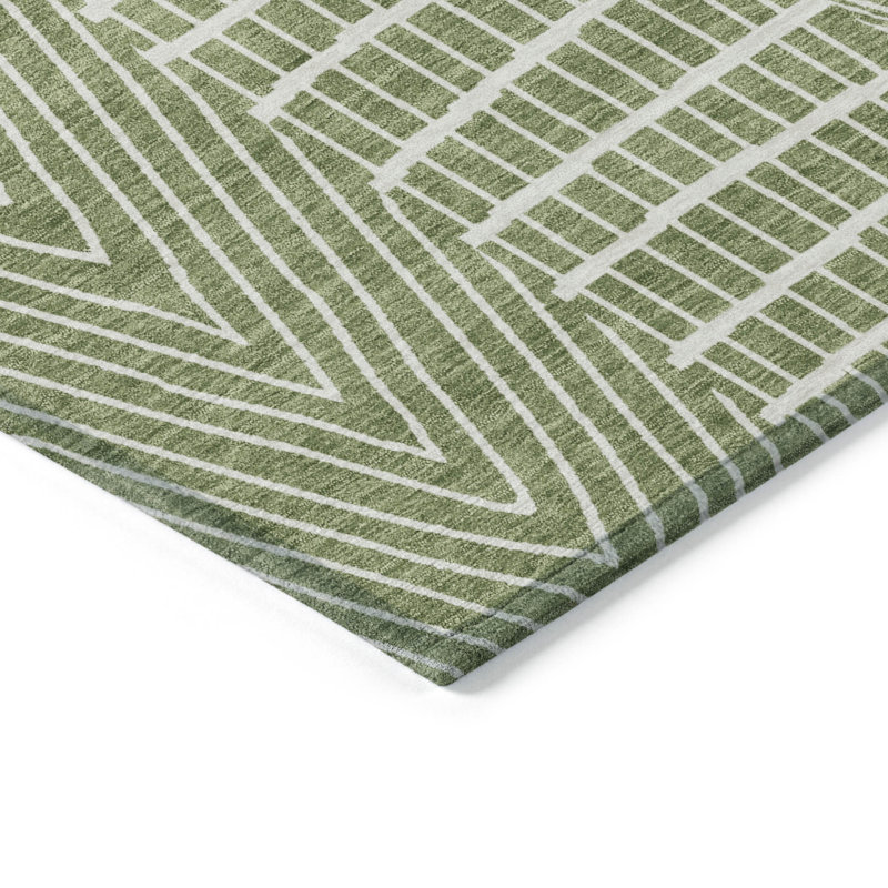 Tapis géométrique lavable intérieur / extérieur vert 5 pi x 8 pi