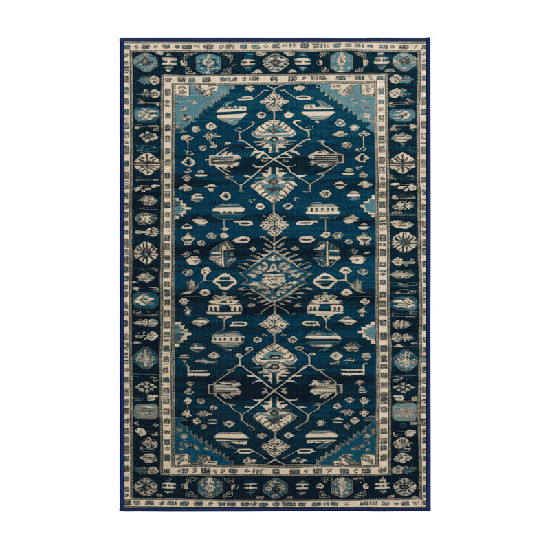 Tapis bleu turc lavable à la machine