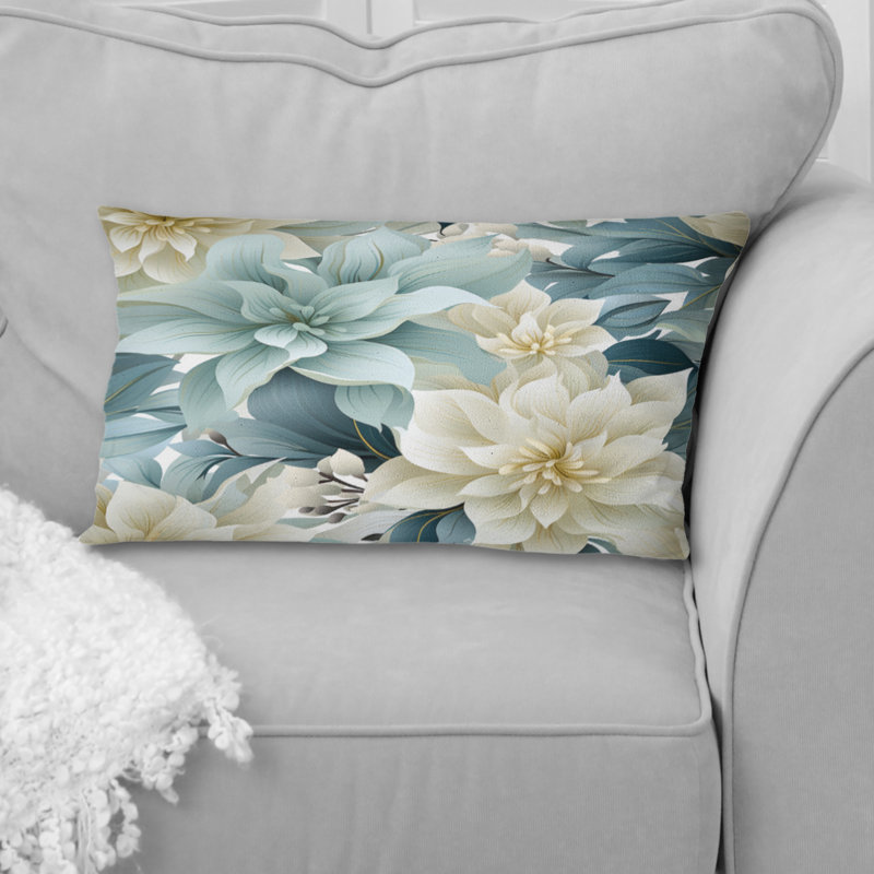 Coussin à imprimé floral zen gris et blanc Elegance