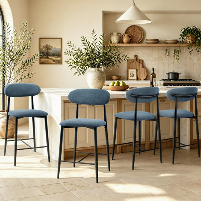 Tabouret de bar rembourré à hauteur de comptoir avec cadre en métal imitation bois et repose-pieds (ensemble de 4)