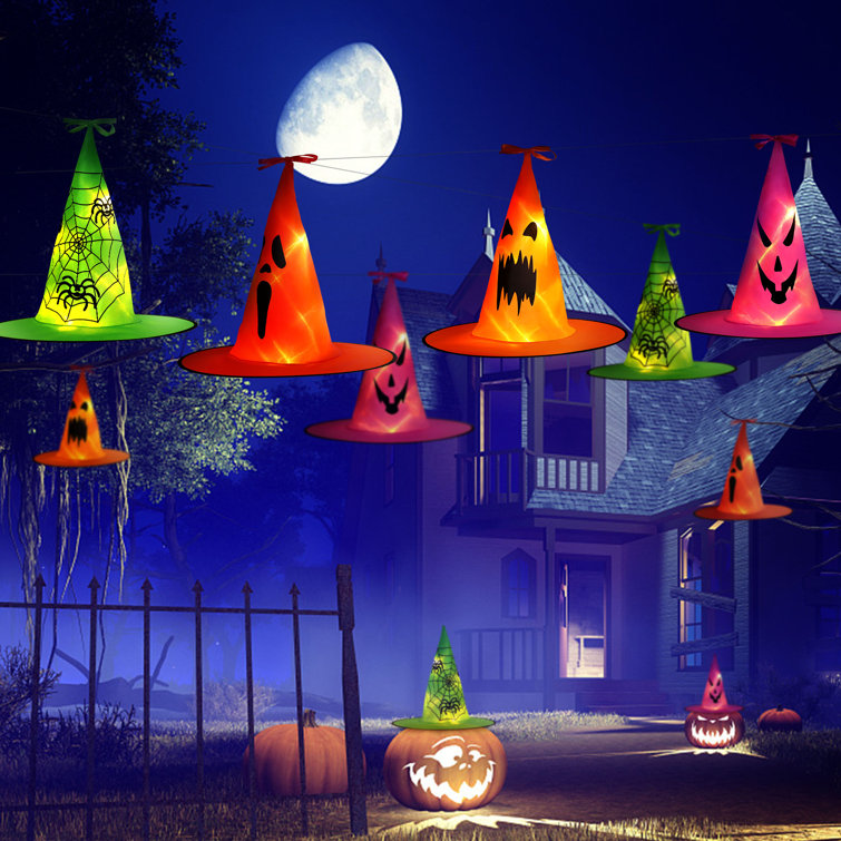 The Holiday Aisle® 8 Halloween Hanging Light-Emitting Witch Hat ...