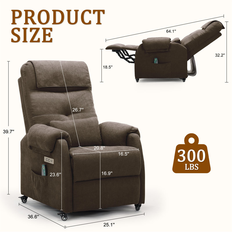  KORSER Recliner Chair , Electric Recliner With Heat And Massage, Recliners With Wheels, Swivel Recliner With USB Ports, Side Pockets