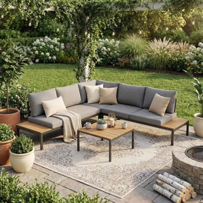 4-Piece L-Shaped Outdoor Furniture Set, Wicker Rattan Patio Sectional, Conversation Sofa Set with Coffee Table for Poolside, Patio, Yard