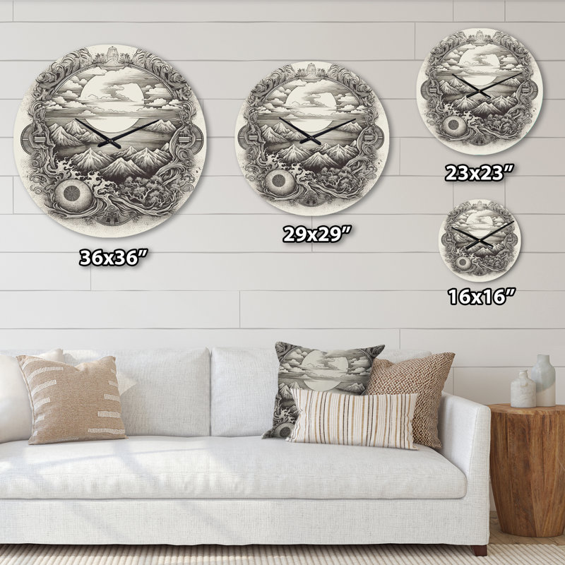 Timeless Asian Landscape Metal Wall Clock, Extra Large
