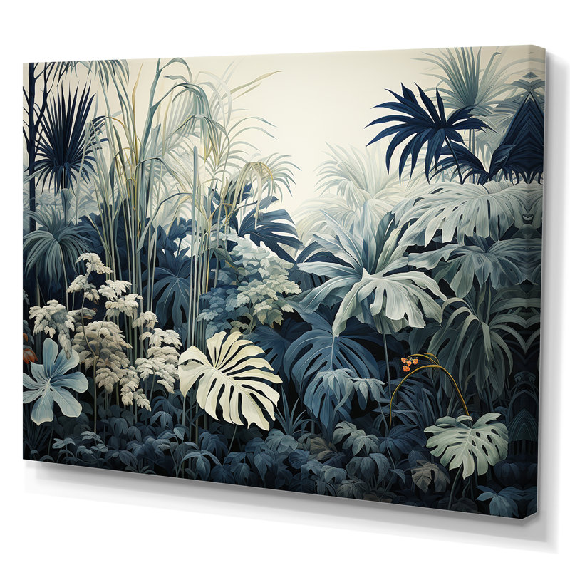 Décoration murale jungle blanche et bleue - Forêt, Toile tendue, H 30 po x l 40 po x P 1,5 po