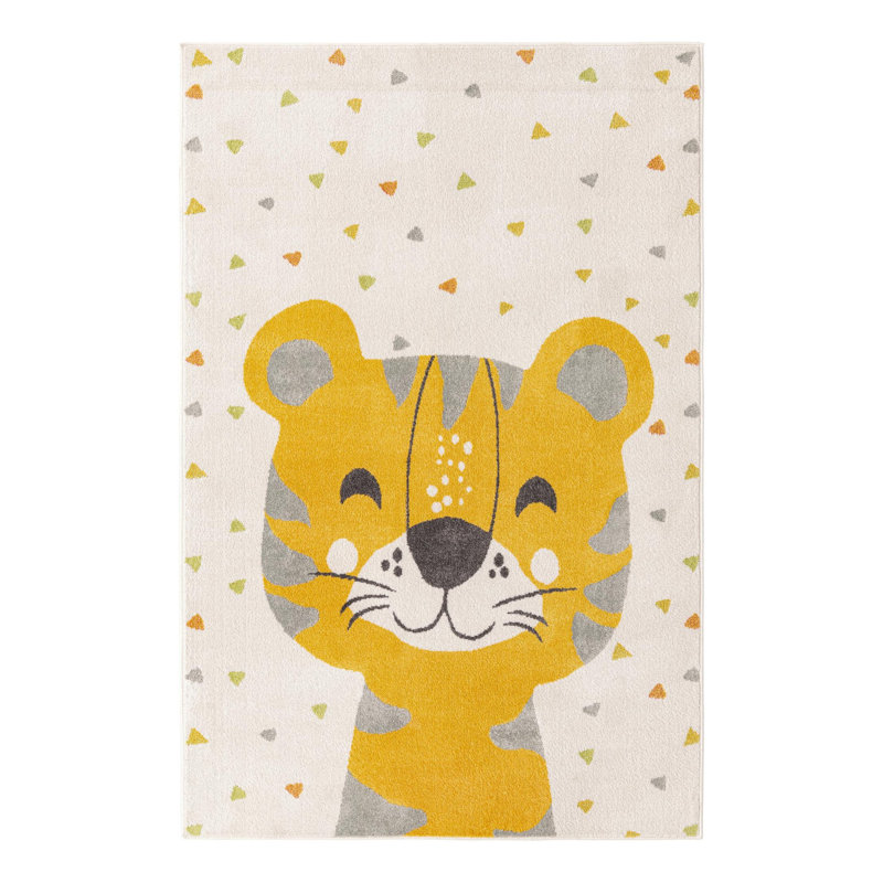 Tapis pour enfant jaune / gris / ivoire Whimsy Tommy, Rectangle 5 pi 3 po x 8 pi