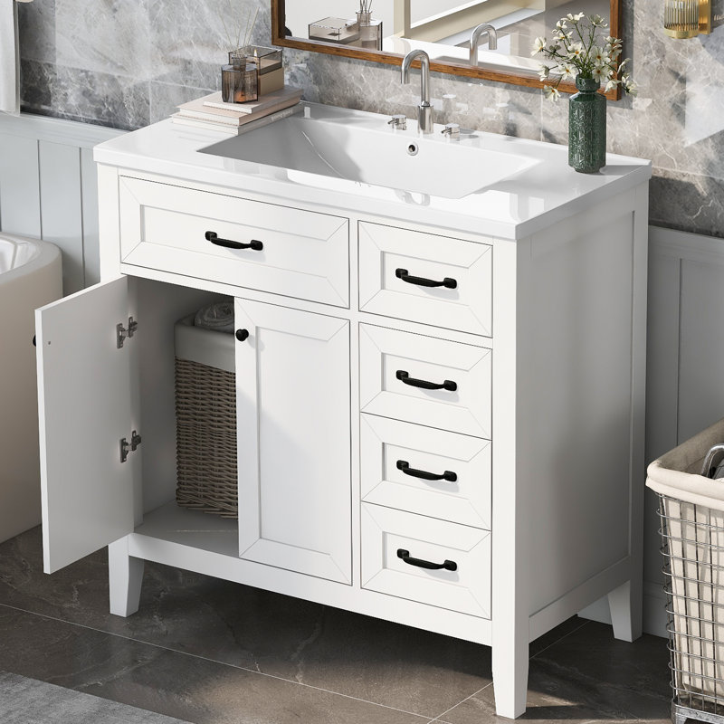 Meuble-lavabo 36 po avec lavabo, Blanc, Noir, noir, noir, noir