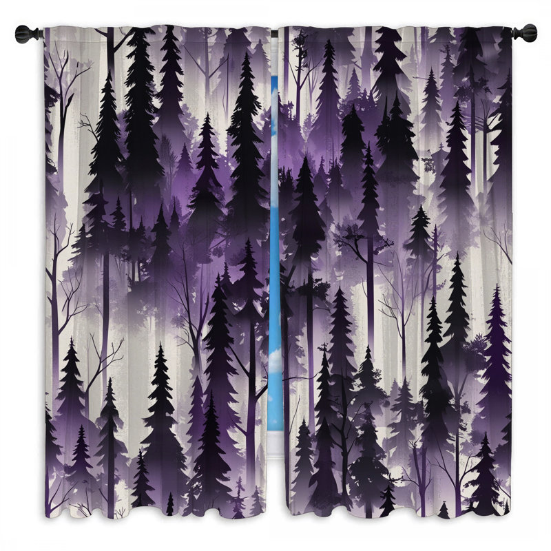 Purple Forest Silhouette Window Curtains Forest Sheer & Room Darkening - 2 Panels, 40in x 80in - 2 panels, Room Darkening