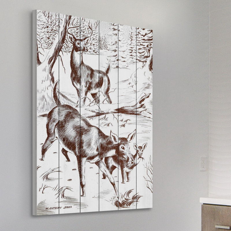« cerf », reproduction d’art sur bois blanc, H 60 po x l 40 po