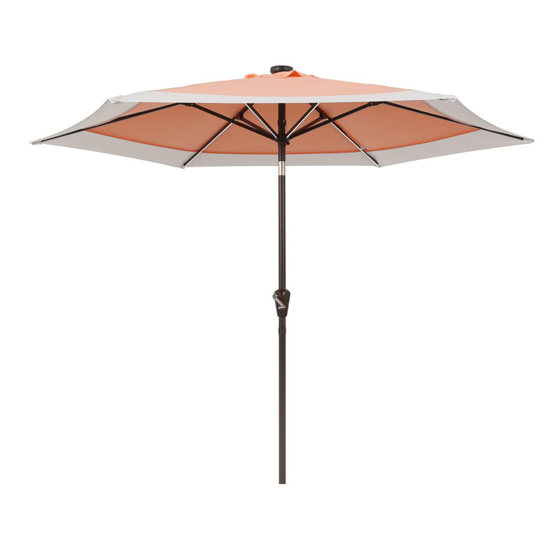 Spencer 9 ft. Coral Pink and White Solar LED Market Patio Umbrella with Aluminum Frame