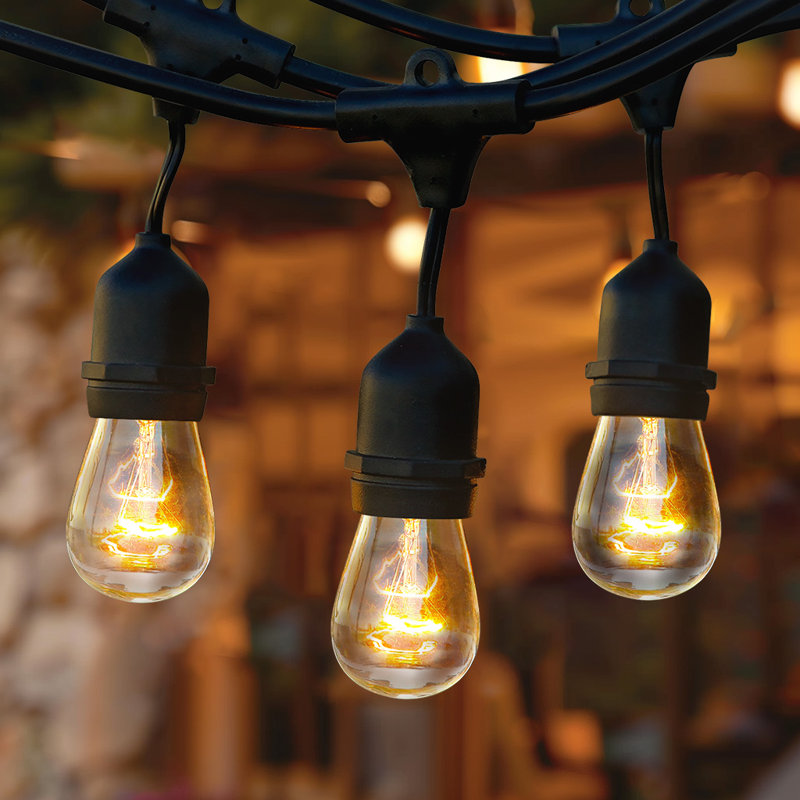 24ft Black Edison Bulb Outdoor String Lights with Warm White Glow