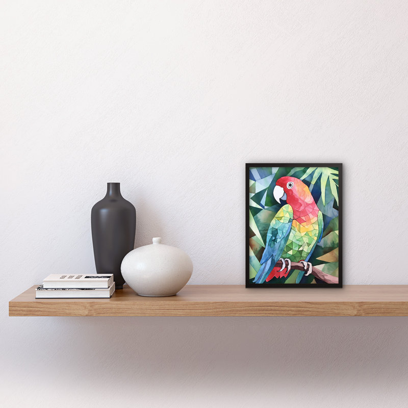 Polygon Parrot Bird On Tree Branch Watercolour Painting Artwork Framed Wall Art Print 9X7 Inch