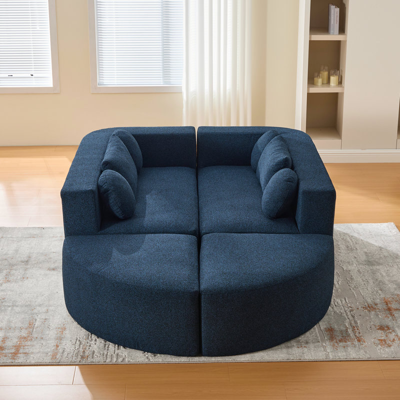 115"W 4-Piece Upholstered Sectional, Blue Boucle