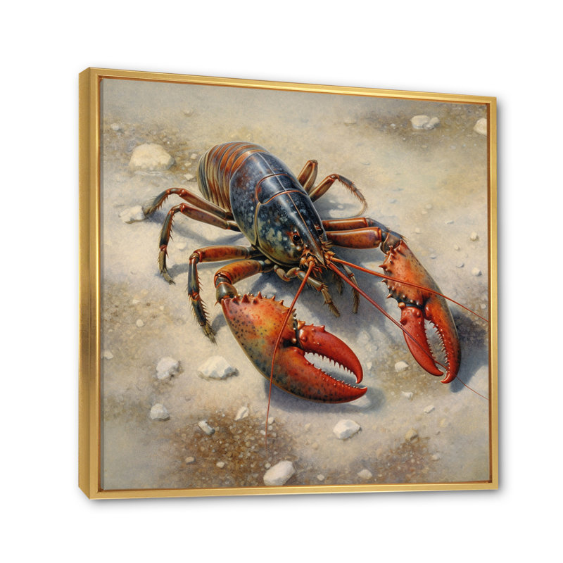 Homard délicatesse marine II sur toile, H 24 po x l 24 po x P 1 po, Cadre flottant doré