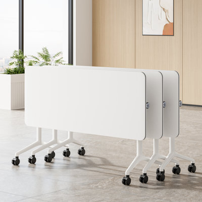 Folding Conference Room Table 1 Pack, Foldable Training Tables With Flip Top For Office, Meeting Room, Classroom,  Mobile Table With Locking Wheels, 59.06"X23.62"X29.53"