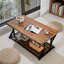 Table basse industrielle 43 po, table de ferme à 2 niveaux avec tablette de rangement, plateau en fer angulaire et structure en métal, table de salon, brun rustique