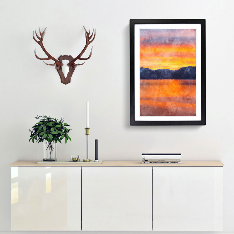 Sunshine over the Mountains - Framed Print, 87cm H x 62cm W x 2cm D, Black Framed
