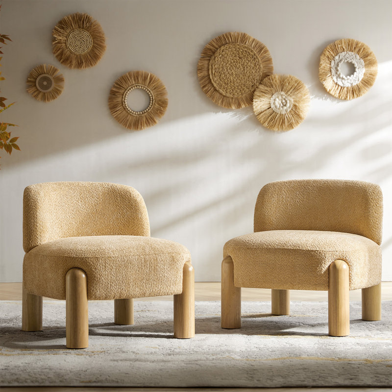 Fauteuil d'appoint moderne l 28 po avec pieds en bois massif Holmgren, Moutarde