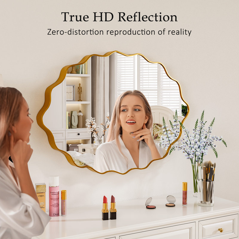 Wall Mirrors For Bathroom, Entryway And Living Room Wall Decor, Modern Hanging Vanity Mirror, 22" x 30", Gold