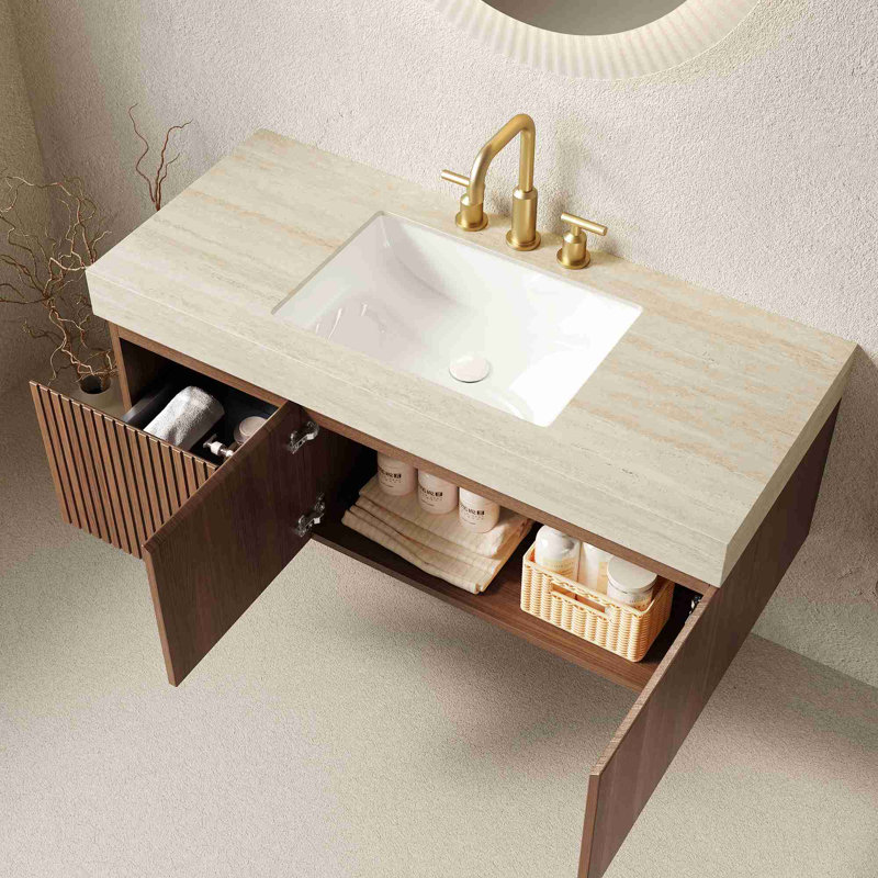 Meuble-lavabo mural, Chêne brun, Beige