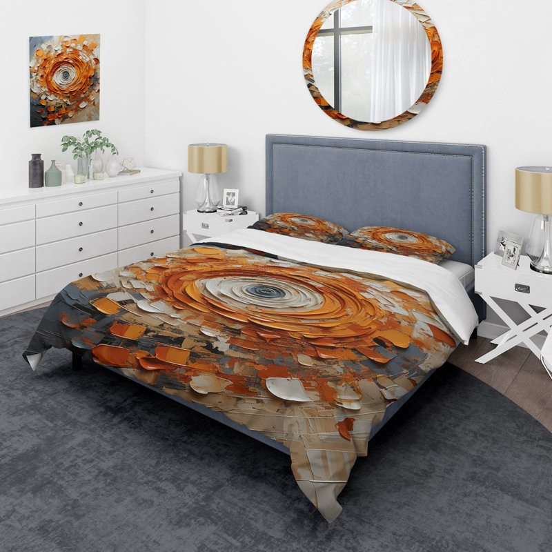 Ensemble de housse de couette orange et blanc Abstract Spiral Collage - Abstract Collages