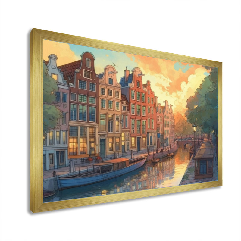 Peaceful Amsterdam I, reproduction d'art sur toile, Encadrement doré, H 24 po x l 32 po x P 1 po