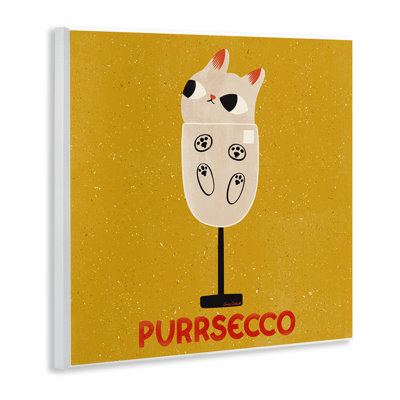Plaque murale «Purrsecco Cat Wine» par Carrie Cantwell